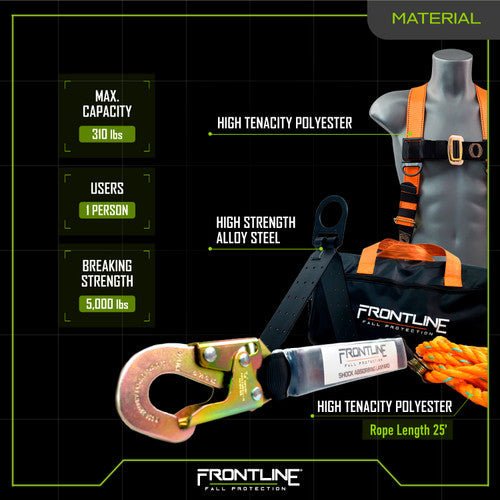 Frontline RK5PTB25 Combat Complete Roofers Kit with 25' Lifeline - Lined Out Frontline RK5PTB25 Combat Complete Roofers Kit with 25' LifelineWork Safety Harnesses
