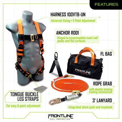 Frontline RK5PTB25 Combat Complete Roofers Kit with 25' Lifeline - Lined Out Frontline RK5PTB25 Combat Complete Roofers Kit with 25' LifelineWork Safety Harnesses