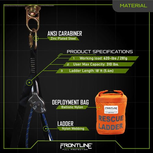 Frontline RLA18B Rescue 18' Ladder Kit with Pulley System - Lined Out Frontline RLA18B Rescue 18' Ladder Kit with Pulley SystemWork Safety Harnesses
