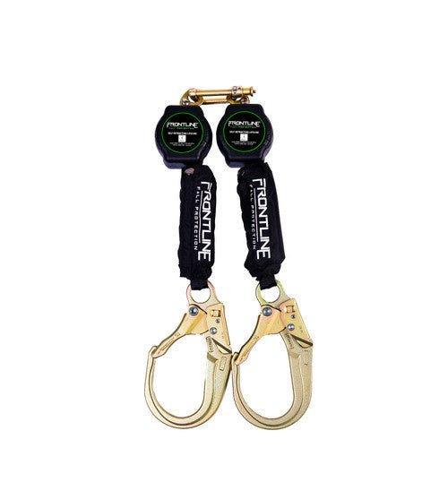 Frontline RPA062R Aramid Fiber Web Twin Leg 6' SRL with Steel Rebar Hook Ends - Lined Out Frontline RPA062R Aramid Fiber Web Twin Leg 6' SRL with Steel Rebar Hook EndsWork Safety Harnesses