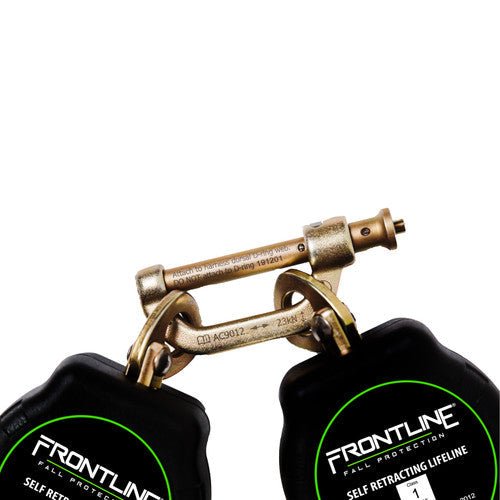 Frontline RPA062R Aramid Fiber Web Twin Leg 6' SRL with Steel Rebar Hook Ends - Lined Out Frontline RPA062R Aramid Fiber Web Twin Leg 6' SRL with Steel Rebar Hook EndsWork Safety Harnesses