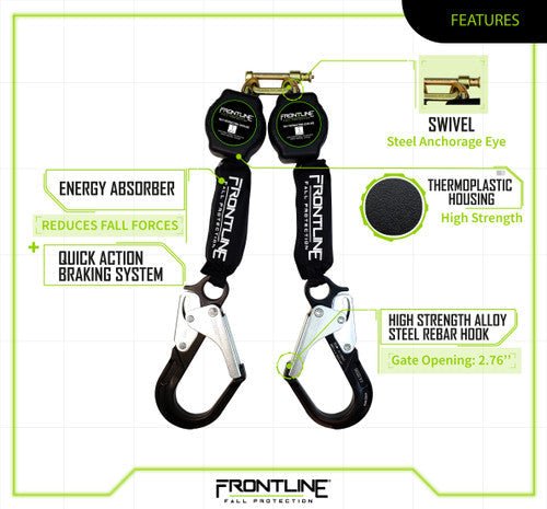 Frontline RPA062RA Aramid Twin Fiber Web 6' SRL with Aluminum Rebar Hook Ends - Lined Out Frontline RPA062RA Aramid Twin Fiber Web 6' SRL with Aluminum Rebar Hook EndsWork Safety Harnesses