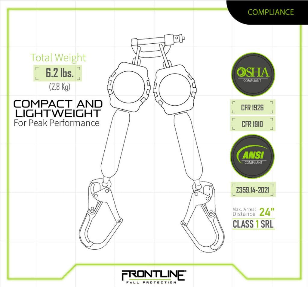 Frontline RPA062RA Aramid Twin Fiber Web 6' SRL with Aluminum Rebar Hook Ends - Lined Out Frontline RPA062RA Aramid Twin Fiber Web 6' SRL with Aluminum Rebar Hook EndsWork Safety Harnesses