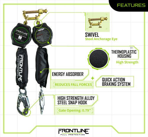 Frontline RPA062S Aramid Twin Fiber Web Single Leg 6' SRL with Steel Snap Hook Ends - Lined Out Frontline RPA062S Aramid Twin Fiber Web Single Leg 6' SRL with Steel Snap Hook EndsWork Safety Harnesses