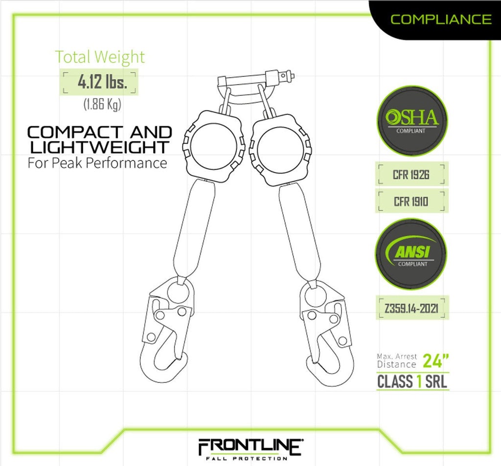 Frontline RPA062S Aramid Twin Fiber Web Single Leg 6' SRL with Steel Snap Hook Ends - Lined Out Frontline RPA062S Aramid Twin Fiber Web Single Leg 6' SRL with Steel Snap Hook EndsWork Safety Harnesses