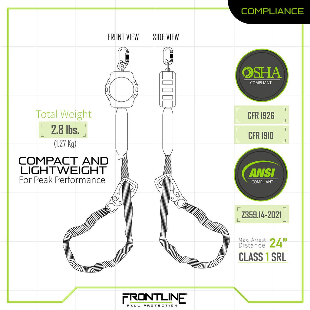 Frontline RPA091TB Tie Back Single Leg Web 9' SRL with Tie Back Hook End - Lined Out Frontline RPA091TB Tie Back Single Leg Web 9' SRL with Tie Back Hook EndWork Safety Harnesses