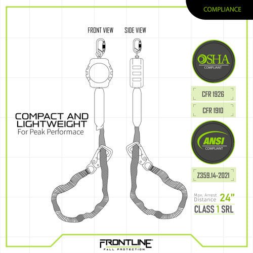 Frontline RPA092TB Tie Back Twin Leg Web 9' SRL with Tie Back Hook Ends - Lined Out Frontline RPA092TB Tie Back Twin Leg Web 9' SRL with Tie Back Hook EndsWork Safety Harnesses