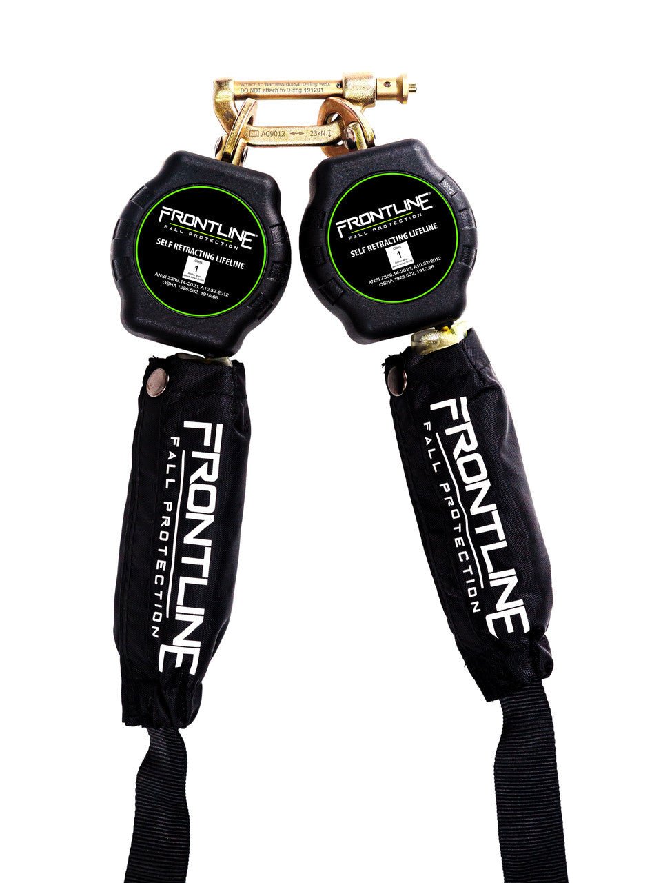 Frontline RPA092TB Tie Back Twin Leg Web 9' SRL with Tie Back Hook Ends - Lined Out Frontline RPA092TB Tie Back Twin Leg Web 9' SRL with Tie Back Hook EndsWork Safety Harnesses