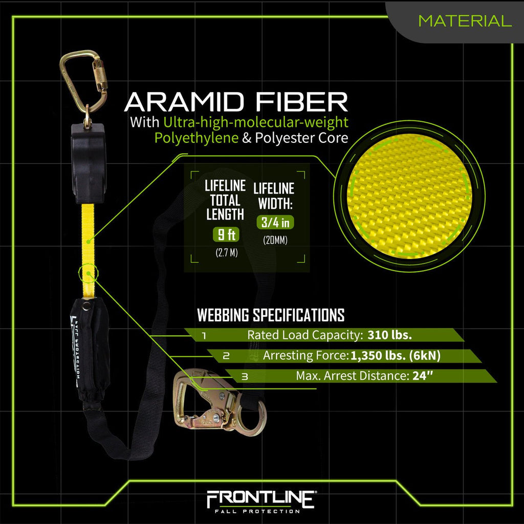 Frontline RPA092TB Tie Back Twin Leg Web 9' SRL with Tie Back Hook Ends - Lined Out Frontline RPA092TB Tie Back Twin Leg Web 9' SRL with Tie Back Hook EndsWork Safety Harnesses