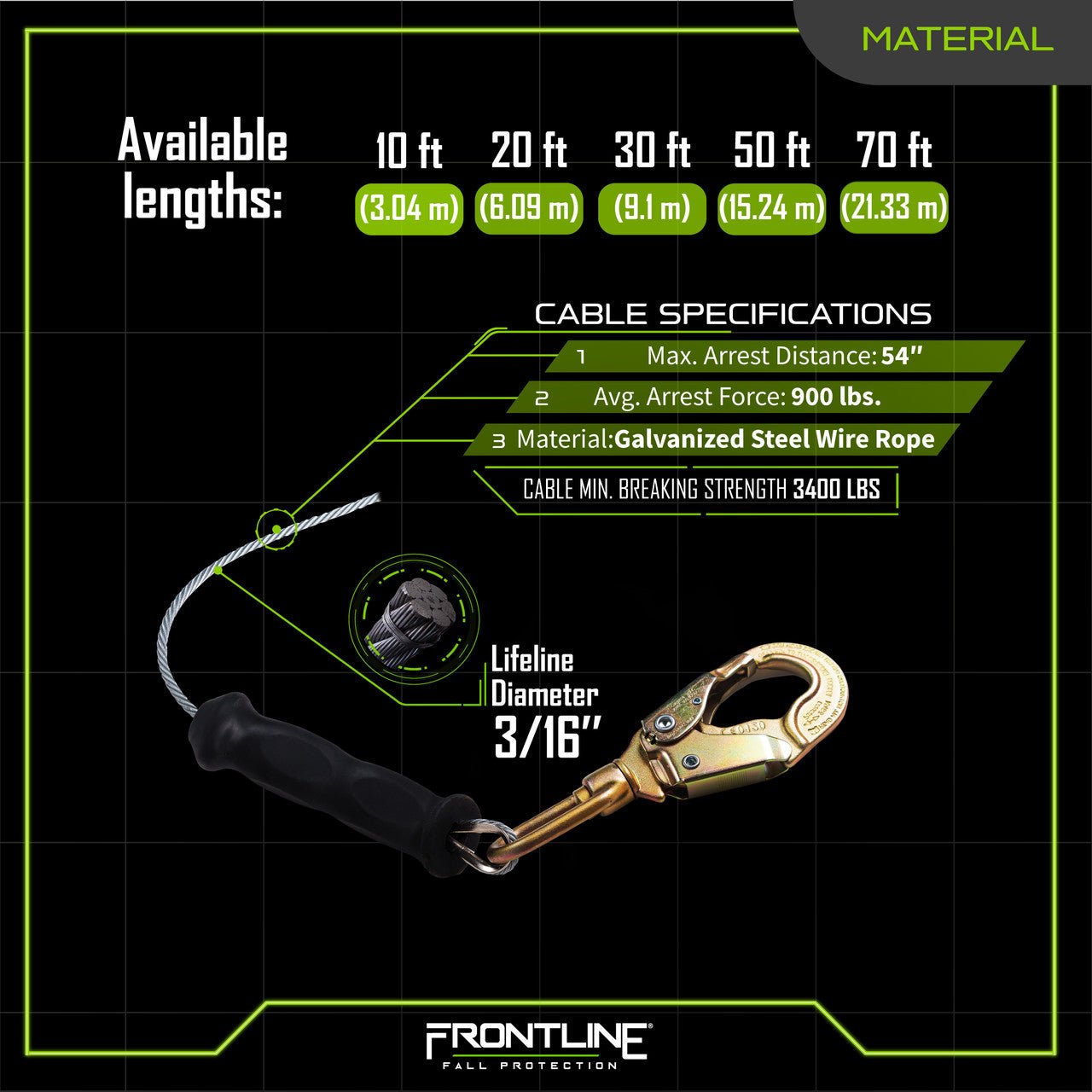 Frontline RPG Cable Single Leg SRL with Steel Snap Hook End - Lined Out Frontline RPG Cable Single Leg SRL with Steel Snap Hook EndWork Safety Harnesses