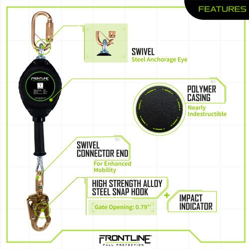 Frontline RPG Cable Single Leg SRL with Steel Snap Hook End - Lined Out Frontline RPG Cable Single Leg SRL with Steel Snap Hook EndWork Safety Harnesses