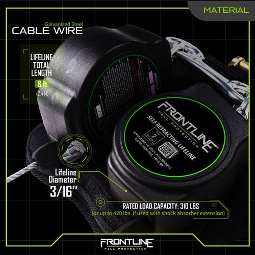 Frontline RPG082SLE Leading Edge Cable Twin Leg 8' SRL with Steel Snap Hook Ends - Lined Out Frontline RPG082SLE Leading Edge Cable Twin Leg 8' SRL with Steel Snap Hook EndsWork Safety Harnesses