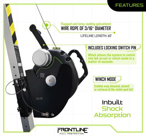 Frontline RPG603W MEGApod 60' 3 - Way Self Retractable Lifeline with Retrieval System - Lined Out Frontline RPG603W MEGApod 60' 3 - Way Self Retractable Lifeline with Retrieval SystemWork Safety Harnesses