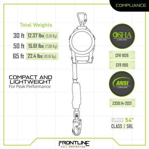 Frontline RPGCLE Leading Edge Cable Single Leg SRL with Steel Snap Hook End with Carry on Handle and Tagline - Lined Out Frontline RPGCLE Leading Edge Cable Single Leg SRL with Steel Snap Hook End with Carry on Handle and TaglineWork Safety Harnesses