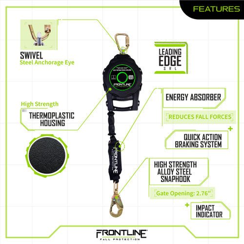 Frontline RPGCLE Leading Edge Cable Single Leg SRL with Steel Snap Hook End with Carry on Handle and Tagline - Lined Out Frontline RPGCLE Leading Edge Cable Single Leg SRL with Steel Snap Hook End with Carry on Handle and TaglineWork Safety Harnesses