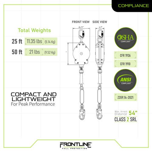 Frontline RPGLE Leading Edge Cable Single Leg SRL with Steel Snap Hook End - Lined Out Frontline RPGLE Leading Edge Cable Single Leg SRL with Steel Snap Hook EndWork Safety Harnesses