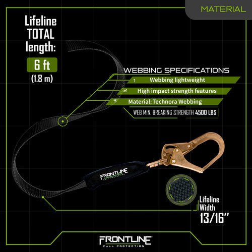 Frontline RPW061R Web Single Leg 6' SRL with Steel Rebar Hook End - Lined Out Frontline RPW061R Web Single Leg 6' SRL with Steel Rebar Hook EndWork Safety Harnesses