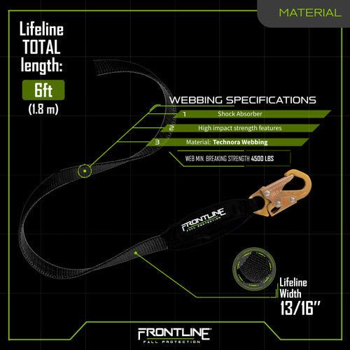 Frontline RPW061S Web Single Leg 6' SRL with Steel Snap Hook End - Lined Out Frontline RPW061S Web Single Leg 6' SRL with Steel Snap Hook EndWork Safety Harnesses