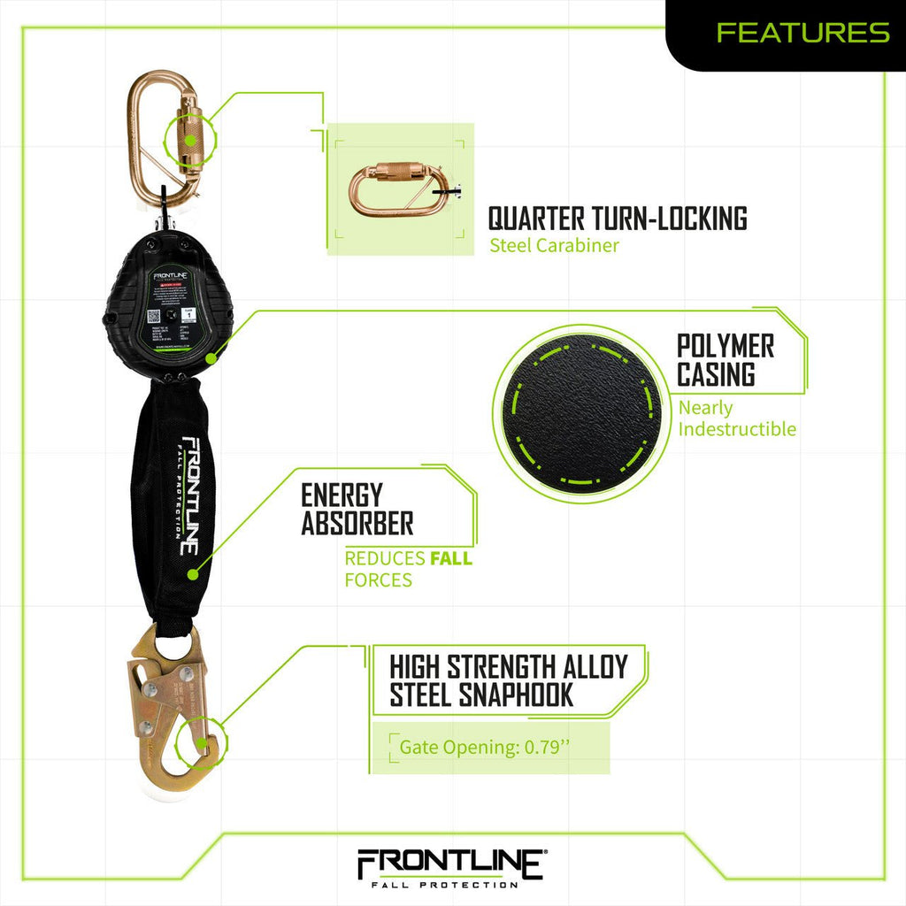 Frontline RPW061S Web Single Leg 6' SRL with Steel Snap Hook End - Lined Out Frontline RPW061S Web Single Leg 6' SRL with Steel Snap Hook EndWork Safety Harnesses
