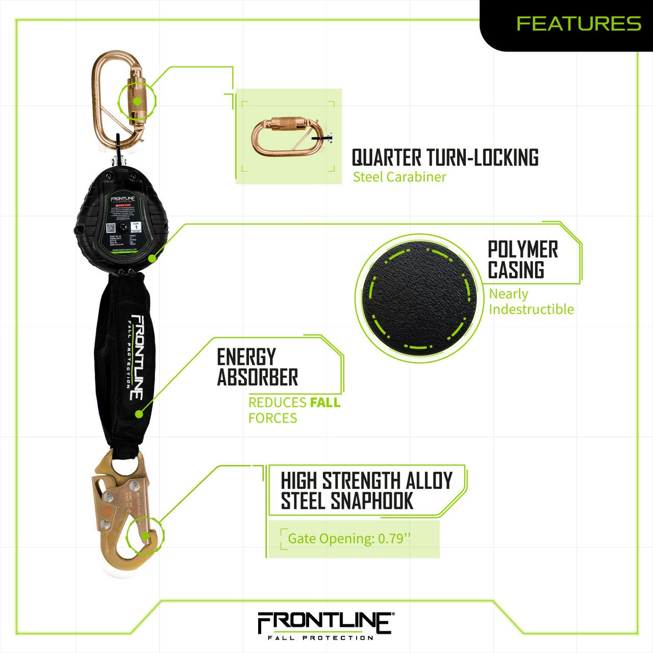 Frontline RPW061S Web Single Leg 6' SRL with Steel Snap Hook End - Lined Out Frontline RPW061S Web Single Leg 6' SRL with Steel Snap Hook EndWork Safety Harnesses