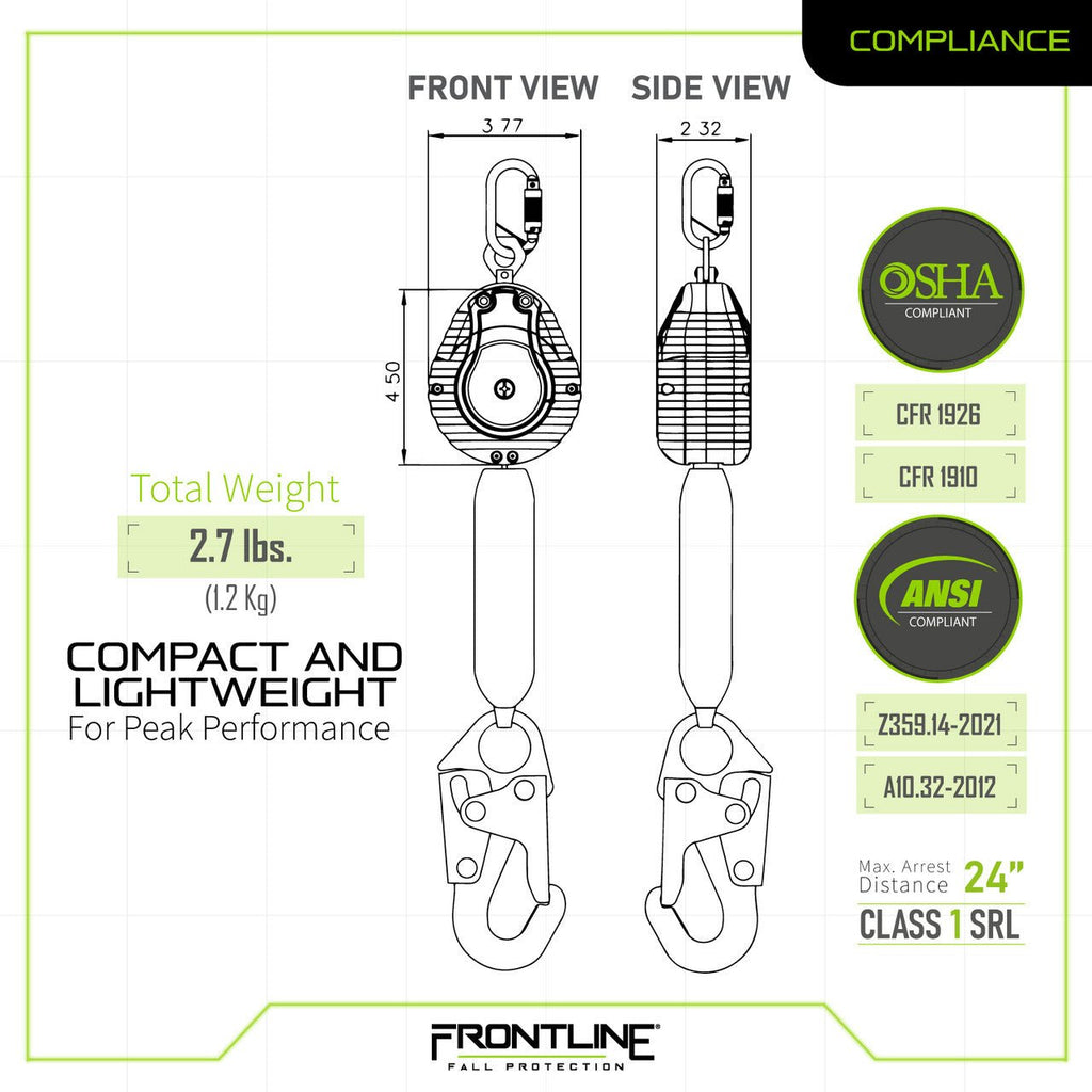 Frontline RPW061S Web Single Leg 6' SRL with Steel Snap Hook End - Lined Out Frontline RPW061S Web Single Leg 6' SRL with Steel Snap Hook EndWork Safety Harnesses
