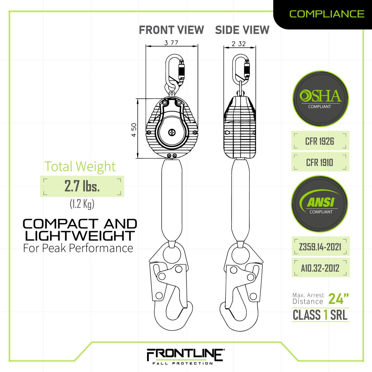 Frontline RPW061S Web Single Leg 6' SRL with Steel Snap Hook End - Lined Out Frontline RPW061S Web Single Leg 6' SRL with Steel Snap Hook EndWork Safety Harnesses