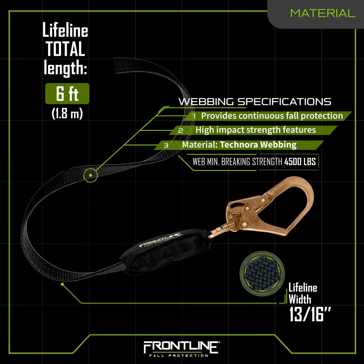 Frontline RPW062R Web Twin Leg 6' SRL with Steel Rebar Hook Ends - Lined Out Frontline RPW062R Web Twin Leg 6' SRL with Steel Rebar Hook EndsWork Safety Harnesses