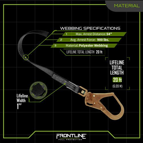 Frontline RPW20R Web Single Leg 20' SRL with Steel Rebar Hook End - Lined Out Frontline RPW20R Web Single Leg 20' SRL with Steel Rebar Hook EndWork Safety Harnesses