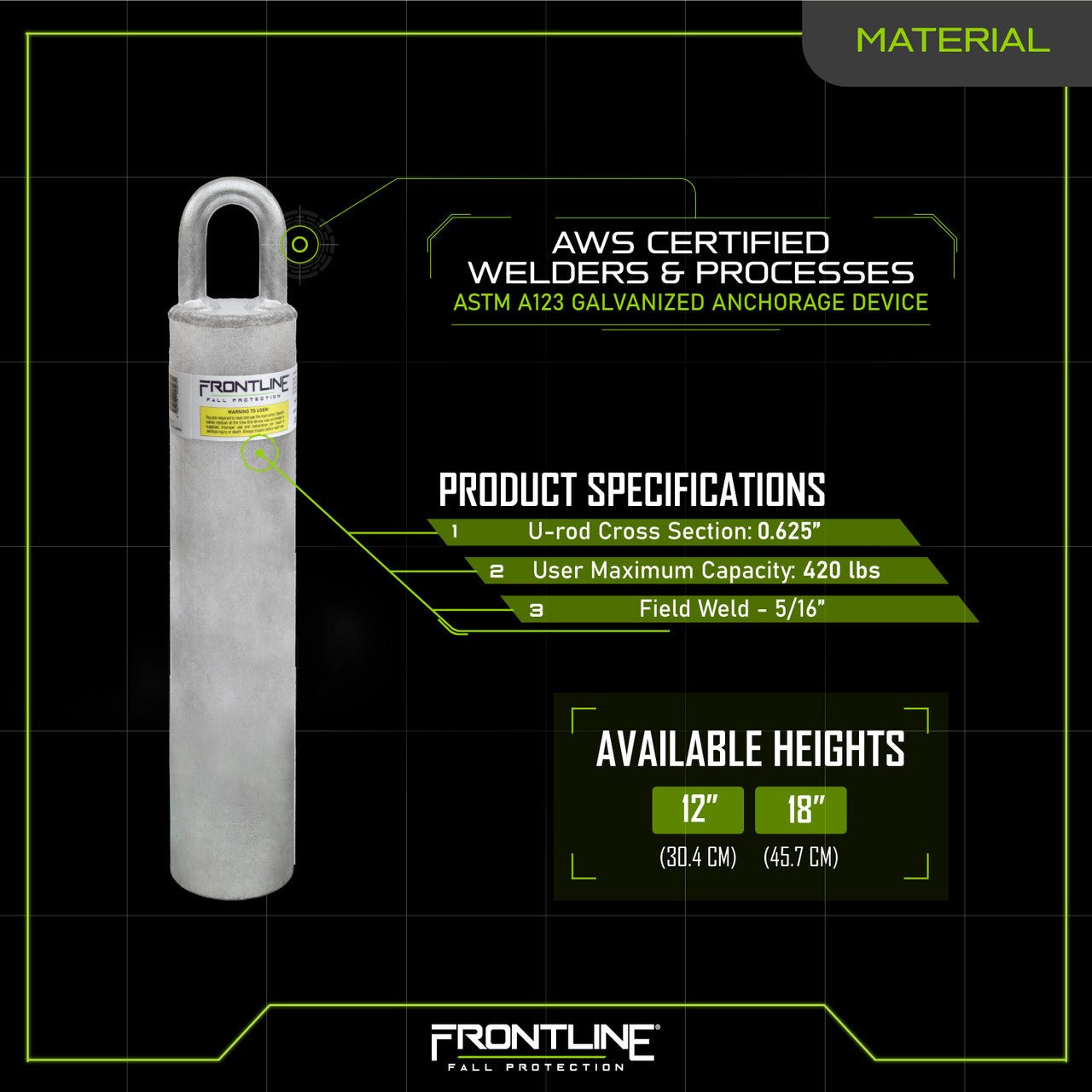 Frontline RW Weld - on Commercial Anchor 12" - Lined Out Frontline RW Weld - on Commercial Anchor 12"Work Safety Harnesses