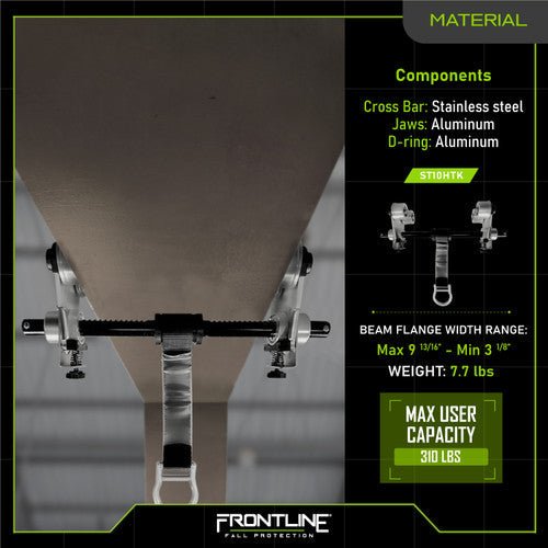 Frontline ST10HTK Aluminum Beam Trolley Anchor for 3" - 10" Wide I - Beams - Lined Out Frontline ST10HTK Aluminum Beam Trolley Anchor for 3" - 10" Wide I - BeamsWork Safety Harnesses