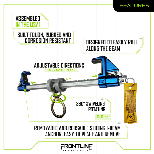 Frontline ST14AH Aluminum Bantam Beamer Anchor for 3.5?? - 14?? Wide I - Beams - Lined Out Frontline ST14AH Aluminum Bantam Beamer Anchor for 3.5?? - 14?? Wide I - BeamsWork Safety Harnesses
