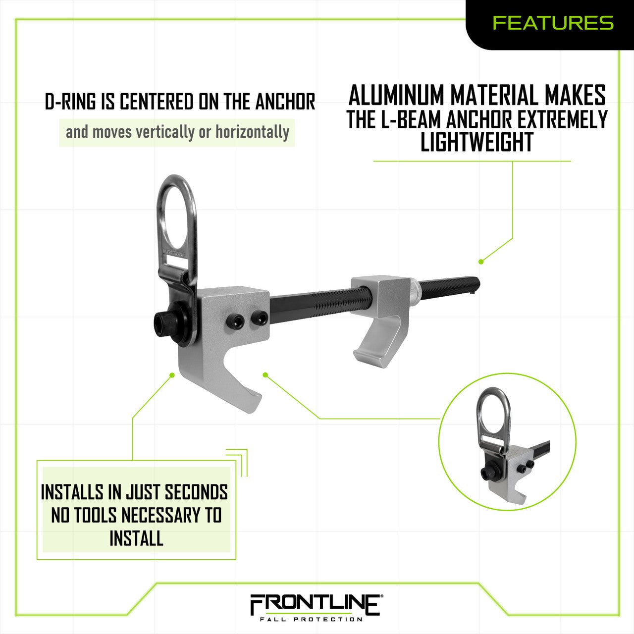 Frontline ST18AV Aluminum I - Beam Fixed Anchor - Lined Out Frontline ST18AV Aluminum I - Beam Fixed AnchorWork Safety Harnesses