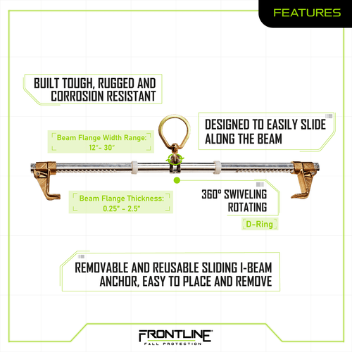 Frontline ST30SH Easy Slider Beam Walker Anchor for 12?? - 30?? Wide I - Beams - Lined Out Frontline ST30SH Easy Slider Beam Walker Anchor for 12?? - 30?? Wide I - BeamsWork Safety Harnesses