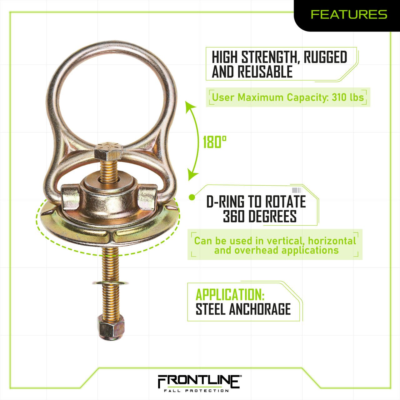 Frontline STM585K MEGA Swivel 5k Steel Anchor - Lined Out Frontline STM585K MEGA Swivel 5k Steel AnchorWork Safety Harnesses