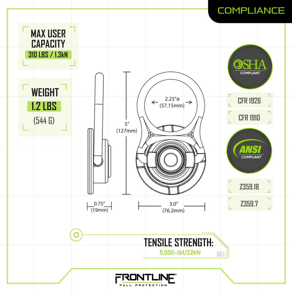Frontline STM585K MEGA Swivel 5k Steel Anchor - Lined Out Frontline STM585K MEGA Swivel 5k Steel AnchorWork Safety Harnesses