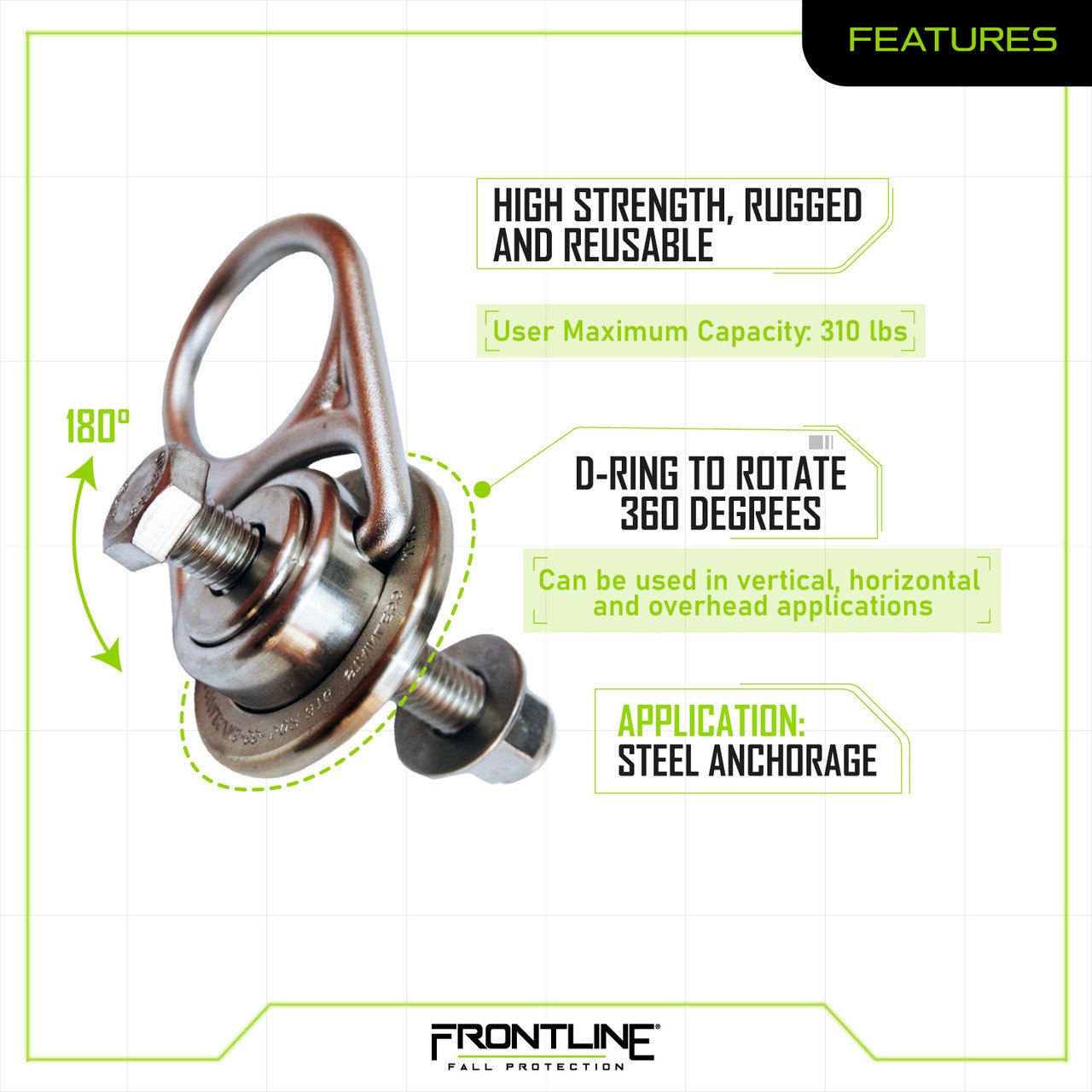 Frontline STM585K - SS MEGA Swivel 360° Stainless Steel 5K Steel Anchor - Lined Out Frontline STM585K - SS MEGA Swivel 360° Stainless Steel 5K Steel AnchorWork Safety Harnesses