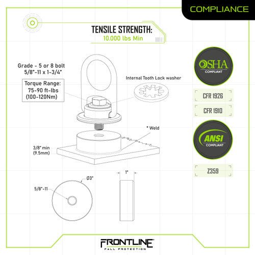 Frontline STMP10K - WO + STM10K - SA MEGA Swivel 10k Steel Anchor with Weld - on Puck - Lined Out Frontline STMP10K - WO + STM10K - SA MEGA Swivel 10k Steel Anchor with Weld - on PuckWork Safety Harnesses