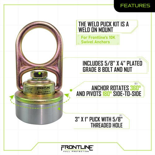 Frontline STMP10K - WO + STM10K - SA MEGA Swivel 10k Steel Anchor with Weld - on Puck - Lined Out Frontline STMP10K - WO + STM10K - SA MEGA Swivel 10k Steel Anchor with Weld - on PuckWork Safety Harnesses