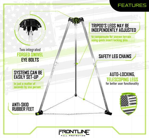 Frontline TAN07 - US Patriot 7' Confined Space Aluminum Tripod - Made in USA - Lined Out Frontline TAN07 - US Patriot 7' Confined Space Aluminum Tripod - Made in USAWork Safety Harnesses