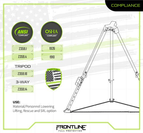 Frontline TAN07RA - US Patriot 7' Confined Space Tripod with 3 - Way Retrieval System - Made in USA - Lined Out Frontline TAN07RA - US Patriot 7' Confined Space Tripod with 3 - Way Retrieval System - Made in USAWork Safety Harnesses