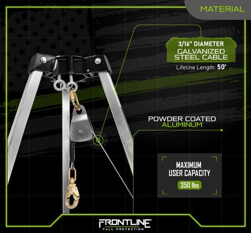 Frontline TAN07RA - US Patriot 7' Confined Space Tripod with 3 - Way Retrieval System - Made in USA - Lined Out Frontline TAN07RA - US Patriot 7' Confined Space Tripod with 3 - Way Retrieval System - Made in USAWork Safety Harnesses