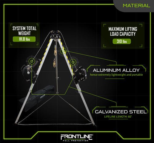 Frontline TAN10RURP MEGApod Confined Space 10' Aluminum Tripod with 60' Winch and 3 - Way SRL - Lined Out Frontline TAN10RURP MEGApod Confined Space 10' Aluminum Tripod with 60' Winch and 3 - Way SRLWork Safety Harnesses
