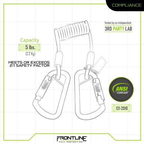 Frontline TLC05 ToolGrip Coil Tool Tether 5 lbs with Double Self - locking Aluminum Carabiner - Lined Out Frontline TLC05 ToolGrip Coil Tool Tether 5 lbs with Double Self - locking Aluminum CarabinerWork Safety Harnesses