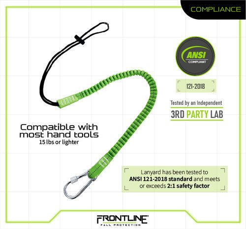 Frontline TLS15 ToolGrip Elastic Tool Tether 15 lbs with Steel Turn Lock Carabiner - Lined Out Frontline TLS15 ToolGrip Elastic Tool Tether 15 lbs with Steel Turn Lock CarabinerWork Safety Harnesses