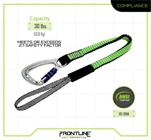 Frontline TLS30 ToolGrip Elastic Tool Tether 30 lbs with Self - locking Aluminum Carabiner - Lined Out Frontline TLS30 ToolGrip Elastic Tool Tether 30 lbs with Self - locking Aluminum CarabinerWork Safety Harnesses