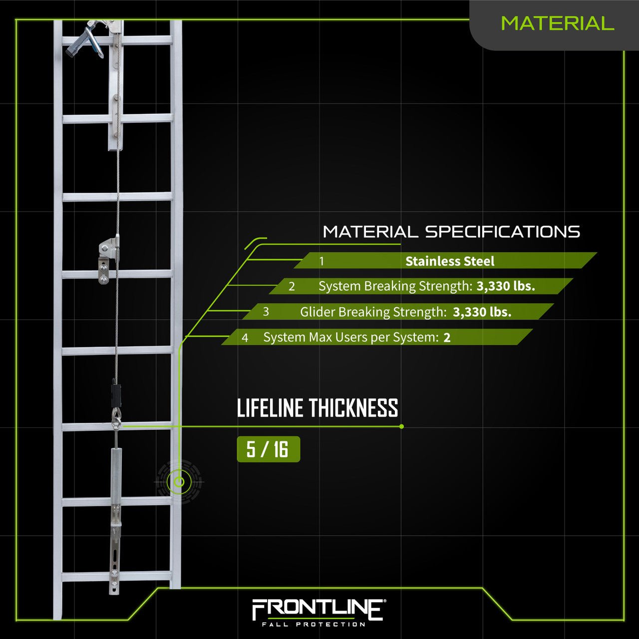 Frontline VLCS Ladder Cable Vertical Lifeline System (Stainless Steel) 20' - Lined Out Frontline VLCS Ladder Cable Vertical Lifeline System (Stainless Steel) 20'Work Safety Harnesses