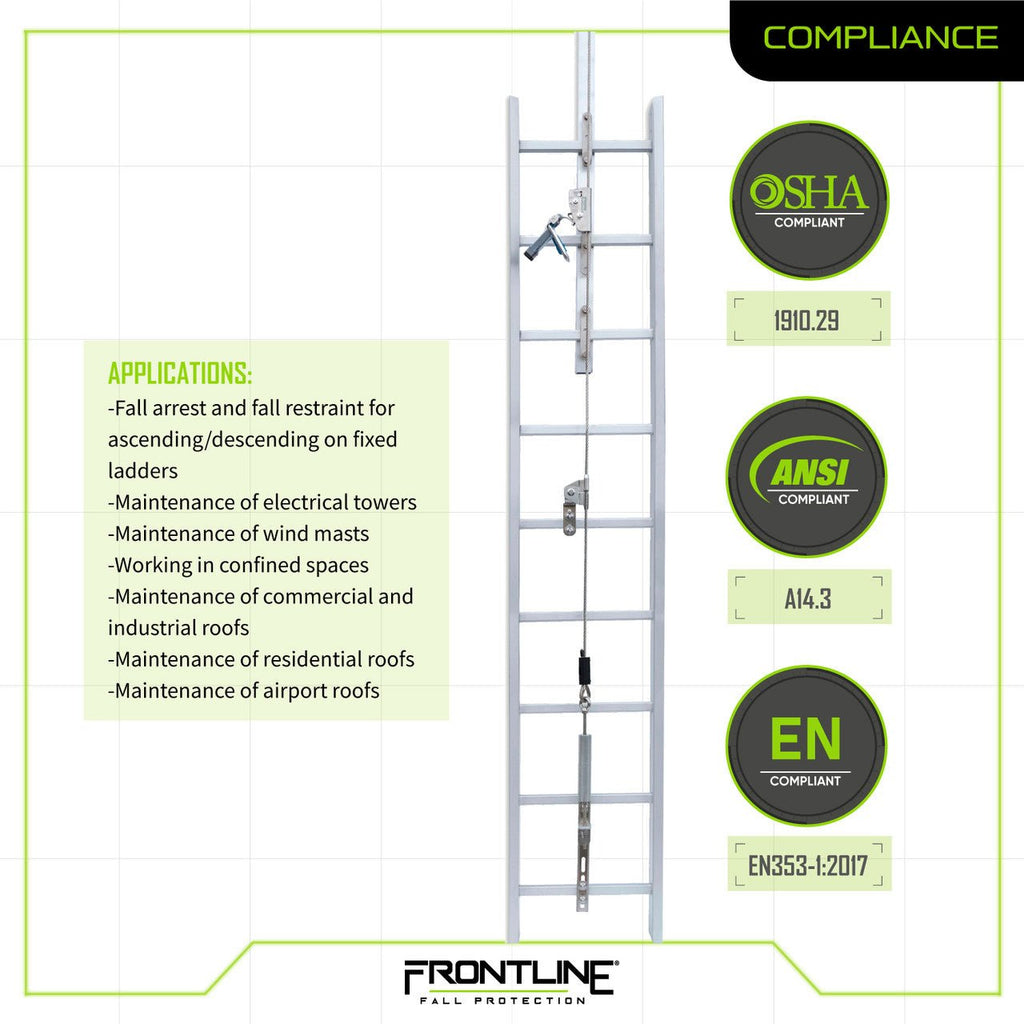 Frontline VLCS Ladder Cable Vertical Lifeline System (Stainless Steel) 40' - Lined Out Frontline VLCS Ladder Cable Vertical Lifeline System (Stainless Steel) 40'Work Safety Harnesses
