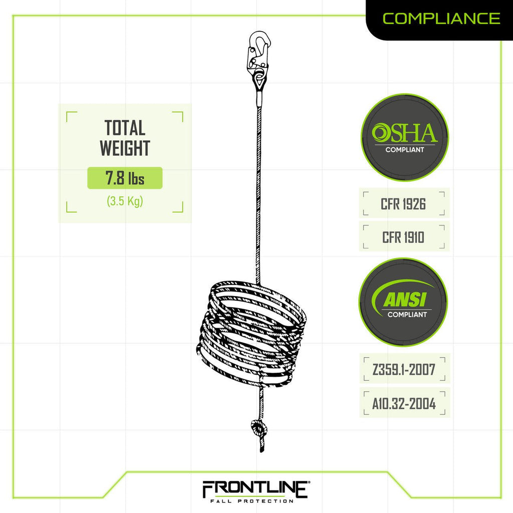 Frontline VLP50 Premium Vertical Lifeline 50' - Lined Out Frontline VLP50 Premium Vertical Lifeline 50'Work Safety Harnesses