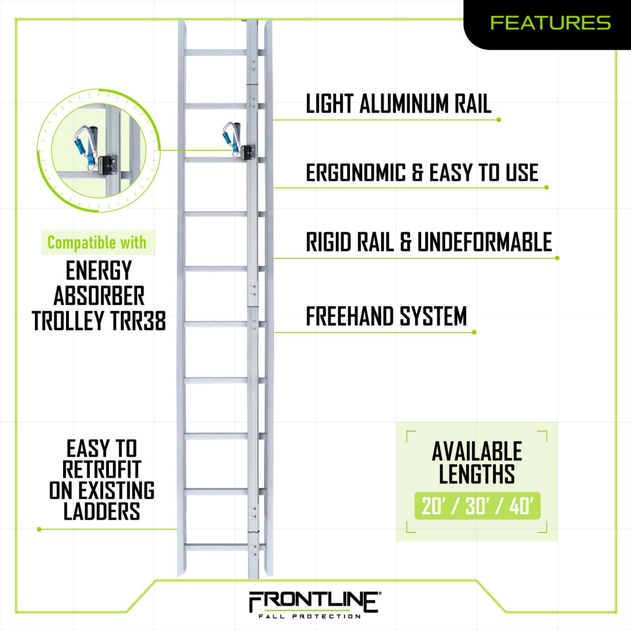 Frontline VLRS Securail Pro Vertical Lifeline System 20' - Lined Out Frontline VLRS Securail Pro Vertical Lifeline System 20'Work Safety Harnesses