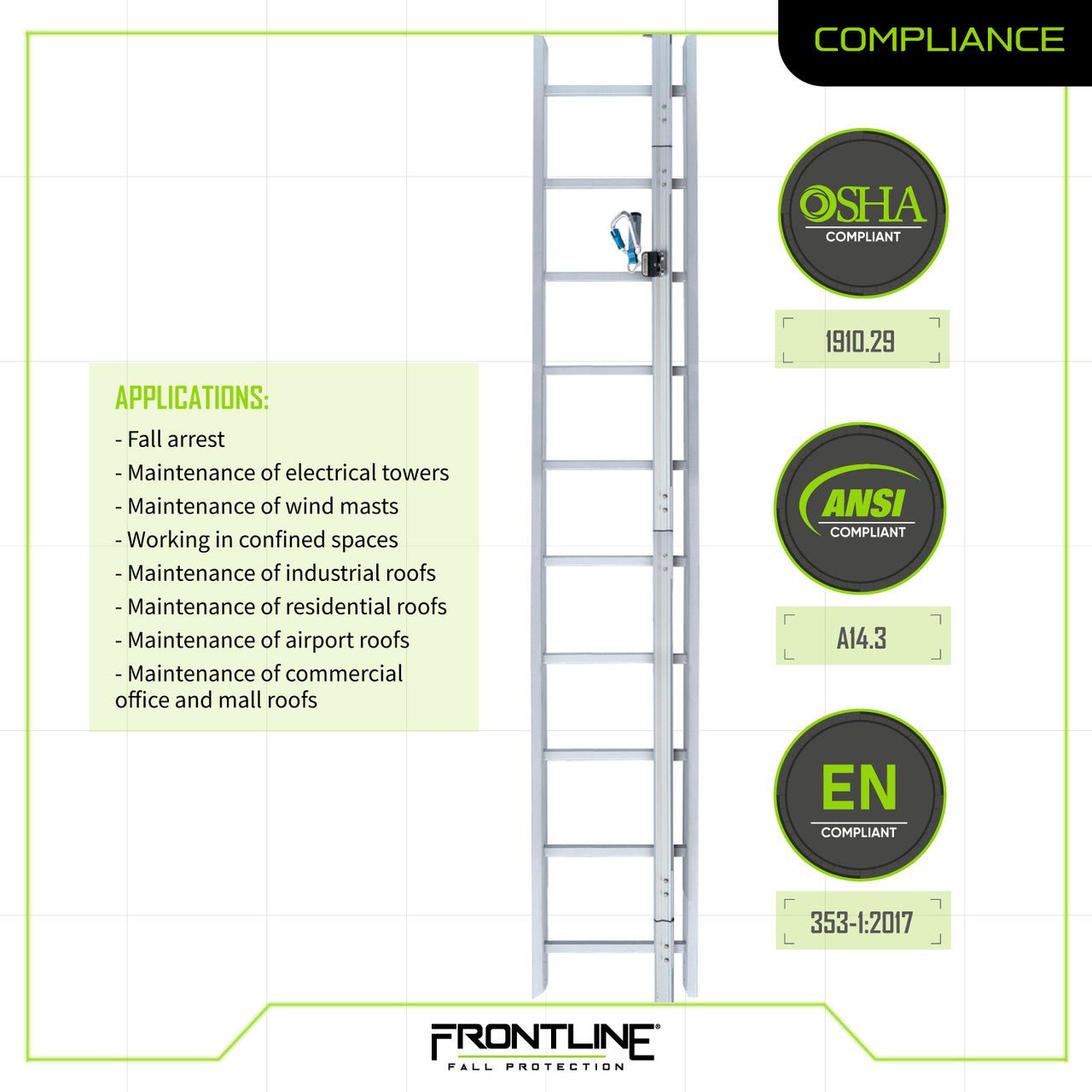 Frontline VLRS Securail Pro Vertical Lifeline System 20' - Lined Out Frontline VLRS Securail Pro Vertical Lifeline System 20'Work Safety Harnesses
